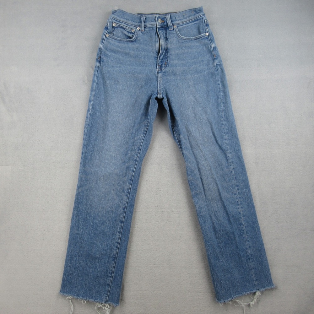Madewell 90s Straight High Rise Jeans Light Wash Raw Hem‎ Blue Womens 27T
